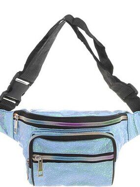 Fashion Collection Blue Iridescent Mini Fanny Pack Pebbled Faux Leather